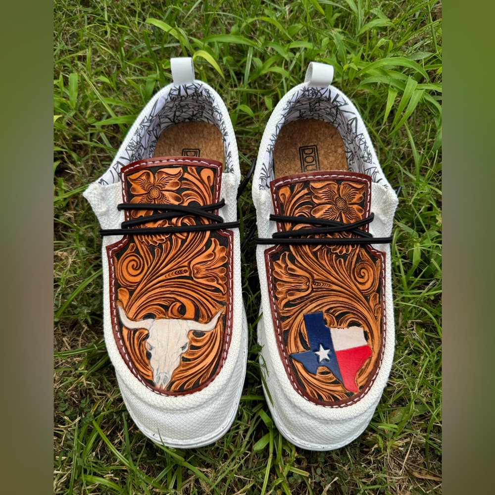 Western tooled leather shoes Double R